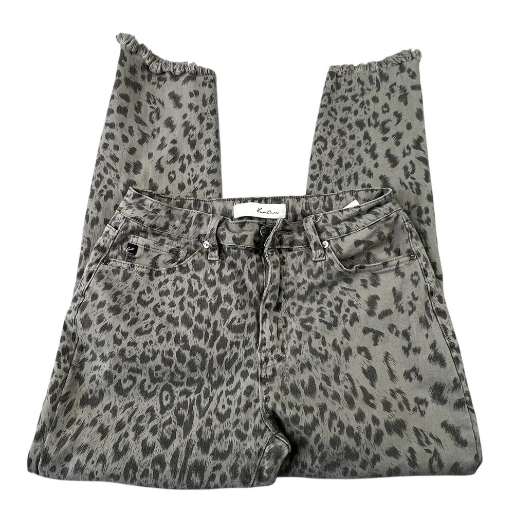 KanCan Womens Skinny Jeans Size 9 28 Gray Animal Print Raw Hem Ankle Stretch - Picture 2 of 9